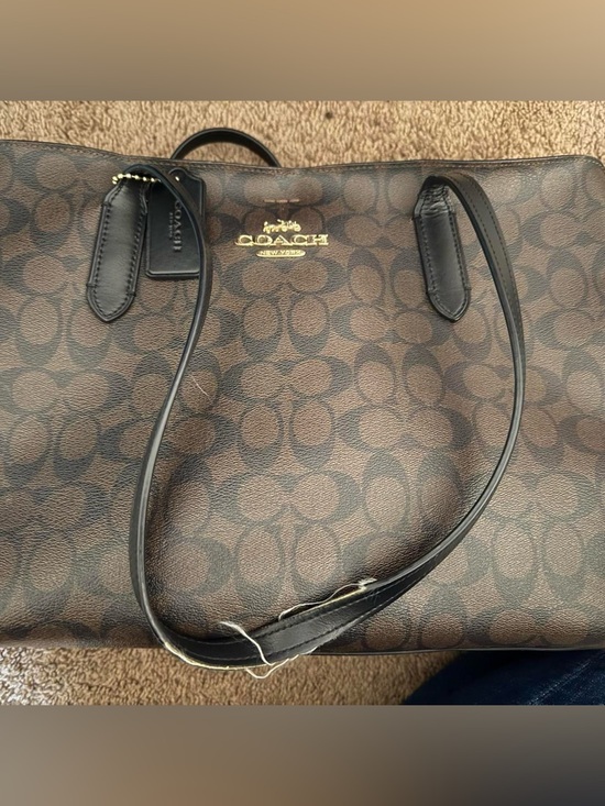 Coach Handbags - COACH Brown & Black Signature Tote with Gold Logo